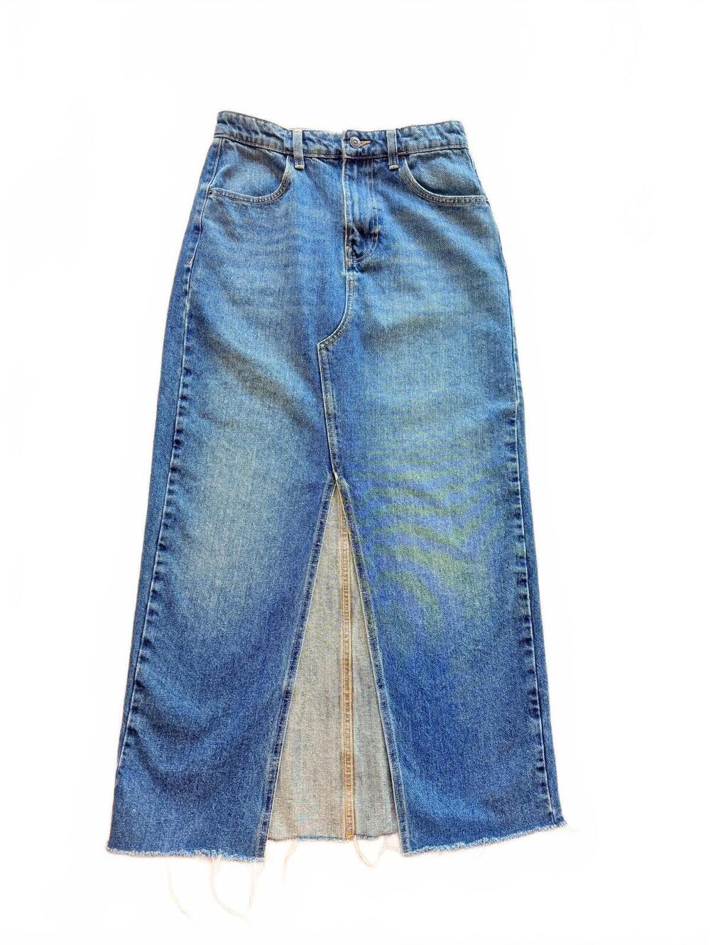Zara Blue Denim Maxi Skirt with Split, Like New